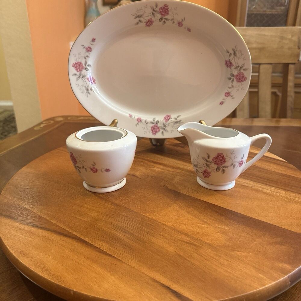 Wedding Rose by China (Made in China)  A TRAY, A SUGAR DISH(NO LID) & A CREAMER